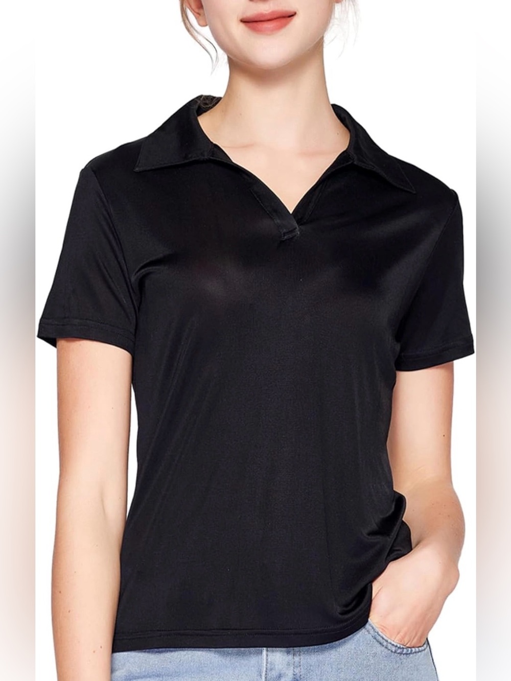 Silk Women's Black Short-Sleeve Polo Tee